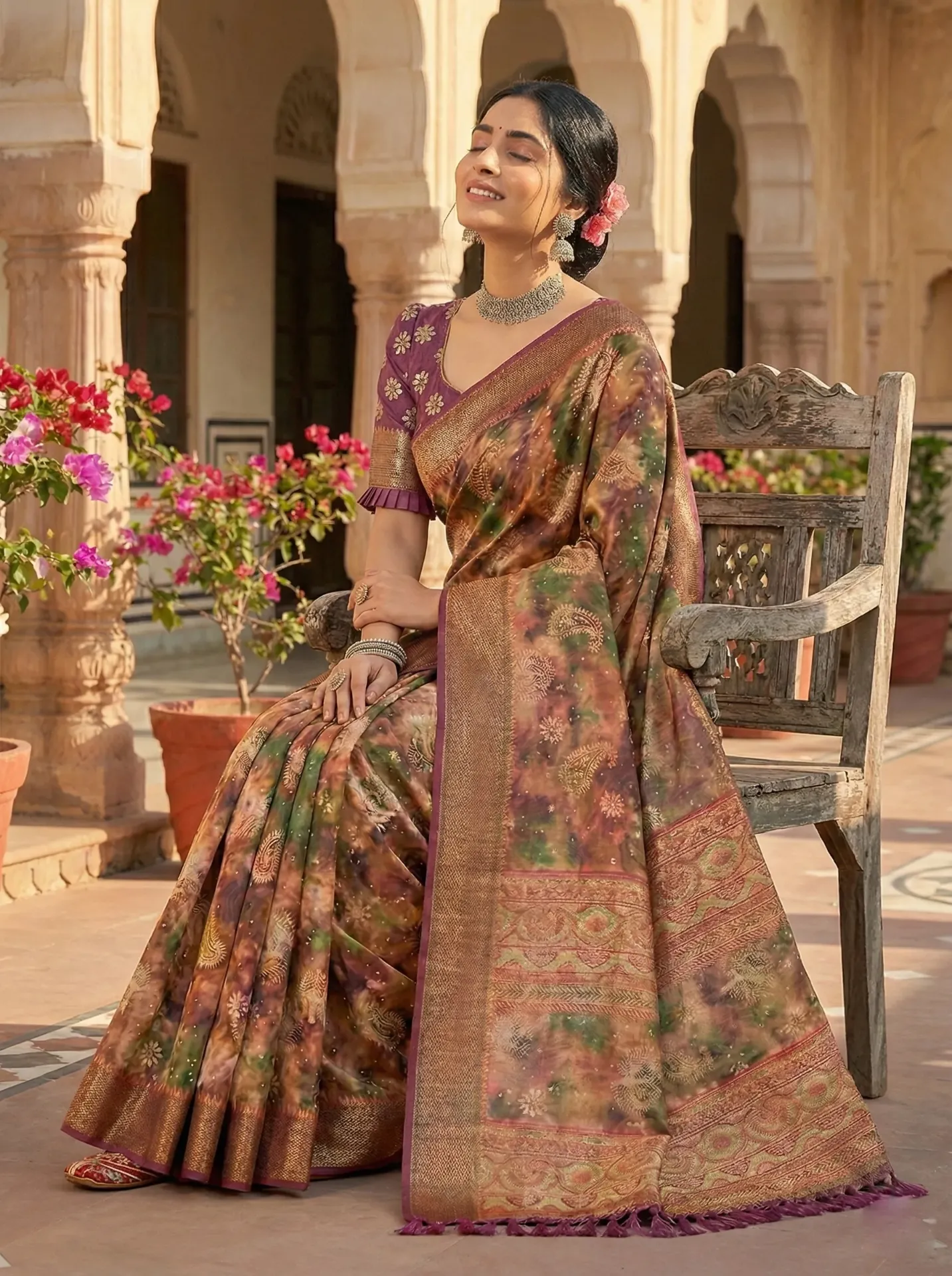 [MHR-OR-5290] Mehr Olive-Rust  loom saree