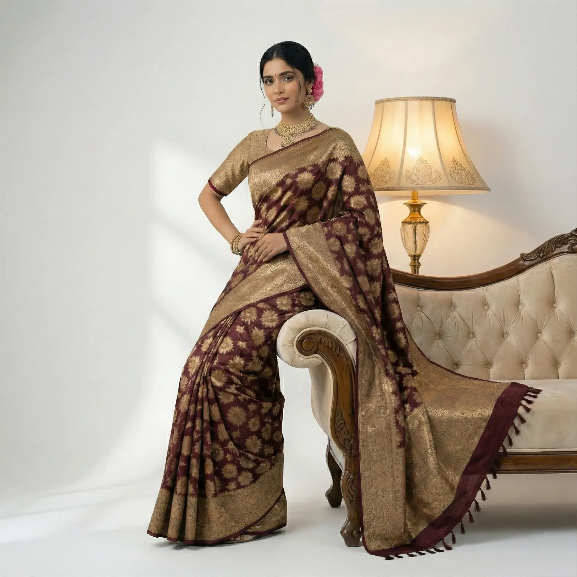 [ZBB-9021M] Golden Zari Banarasi Saree