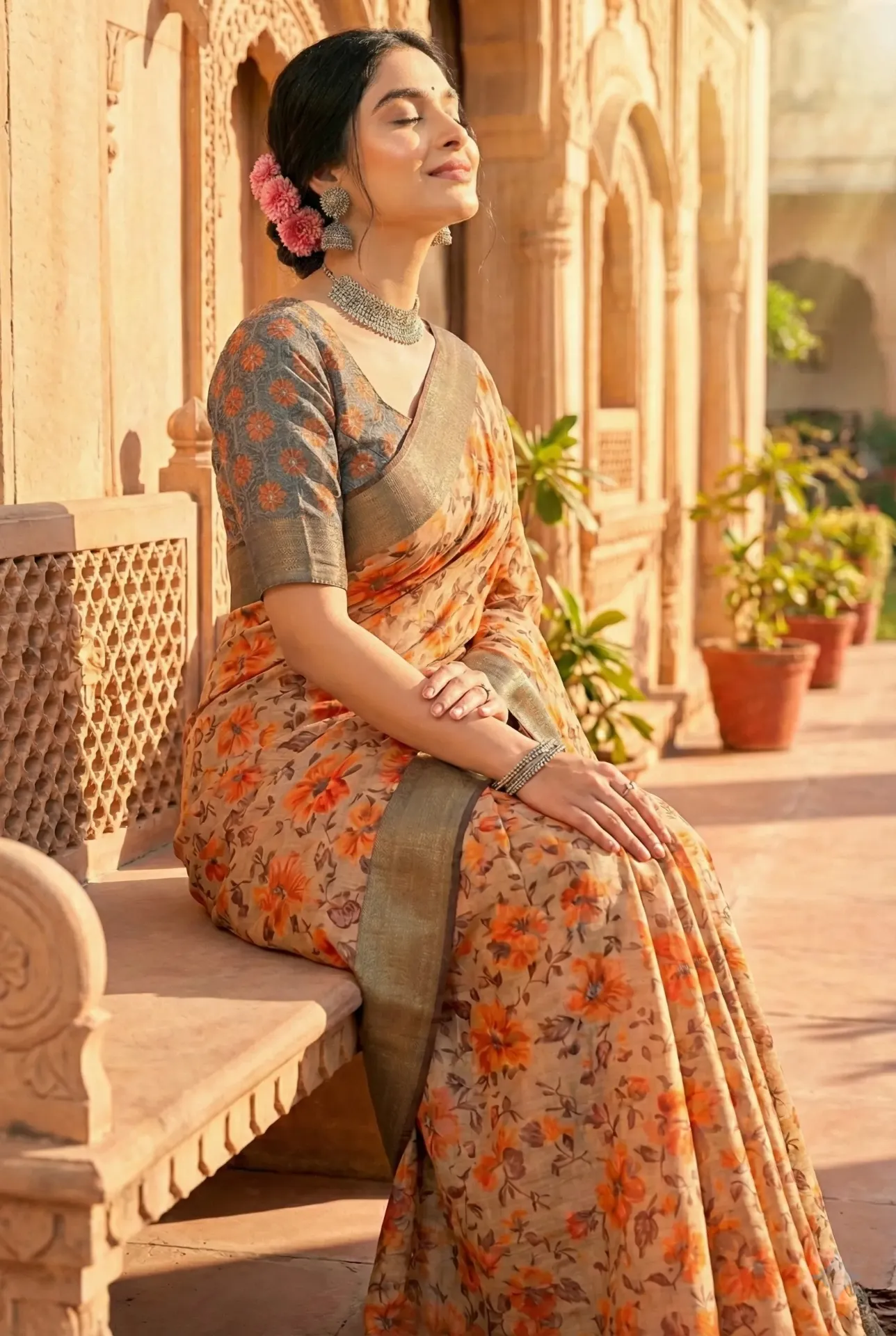 [KSR-FL-2045] Kesar Floral Loom Saree