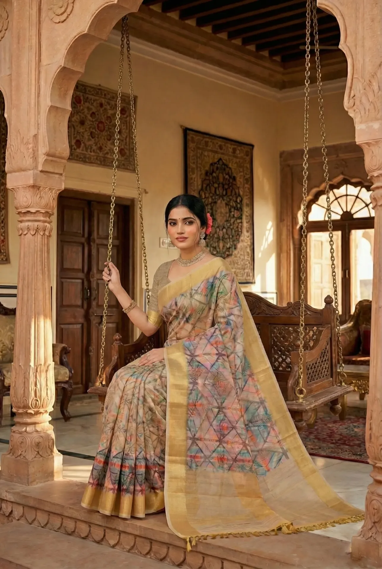[CGL-GEO-5560] Crystal Geo Loom Saree
