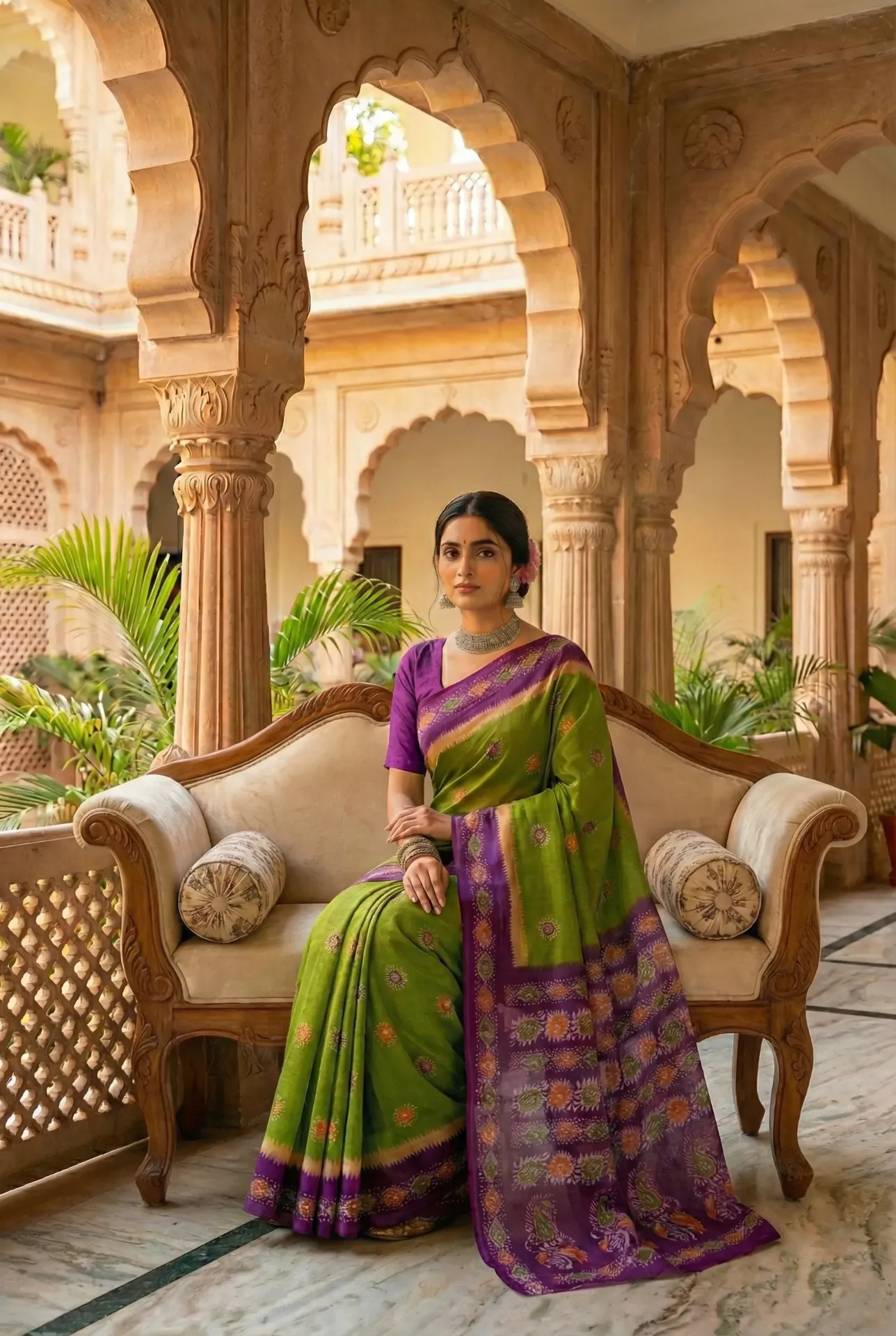 Bengal Batik Basanti Green Saree