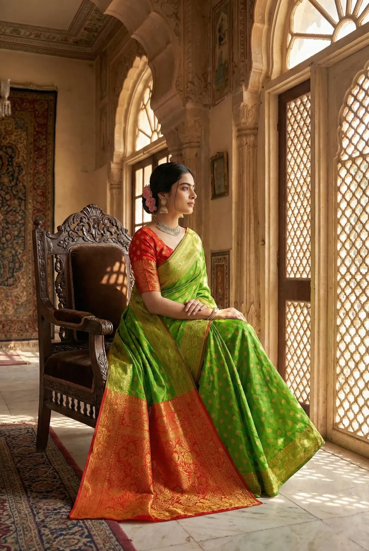 [ZRY-GRN-3340] Zariya Silk – Festive Green Saree