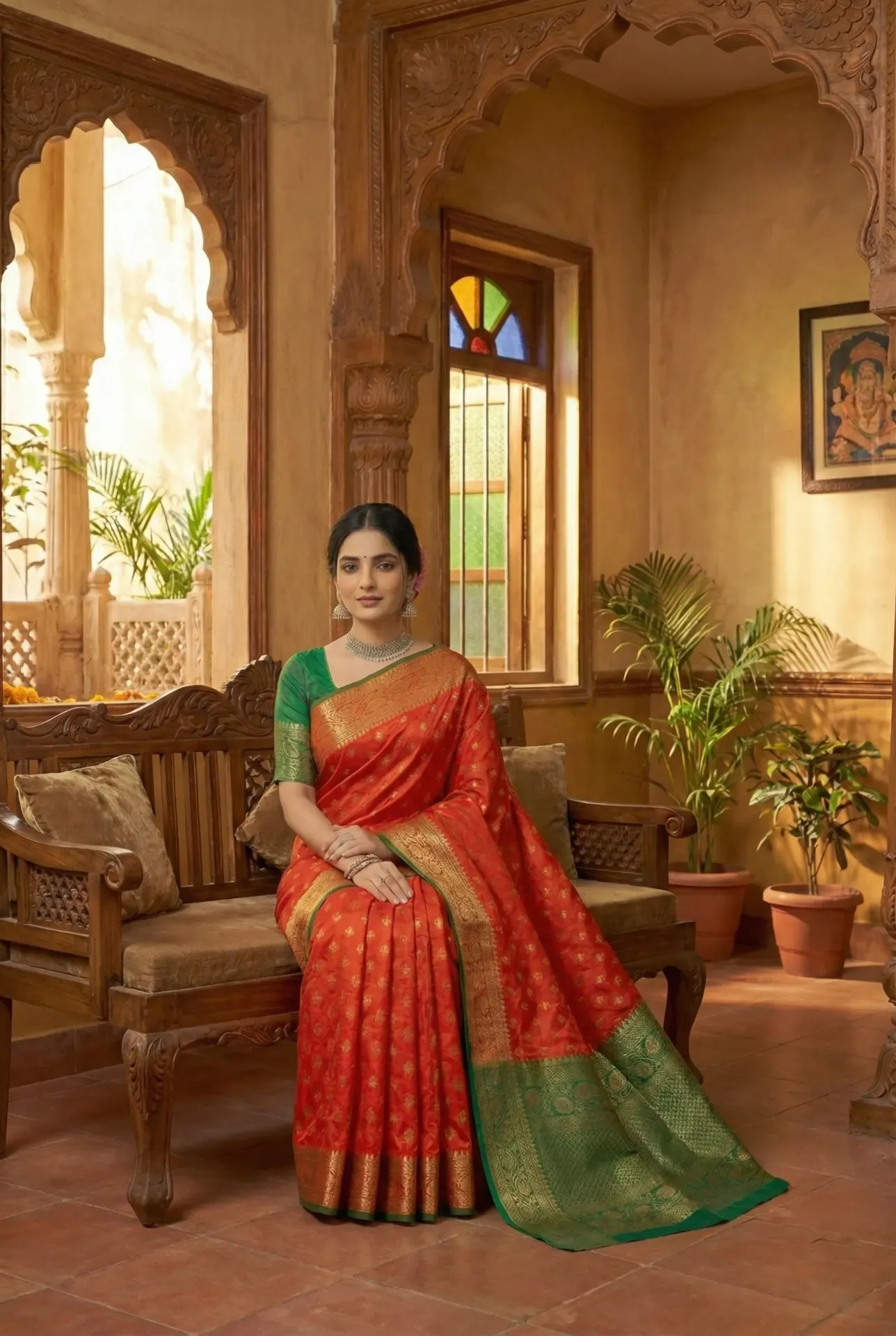 [ZRY-ORG-4590] Zariya Silk – Vermilion orange Saree