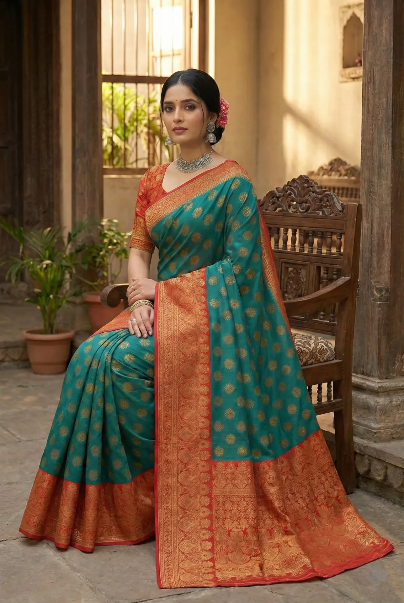 [ZRY-OCN-5620] Zariya Silk – Ocean Green Saree