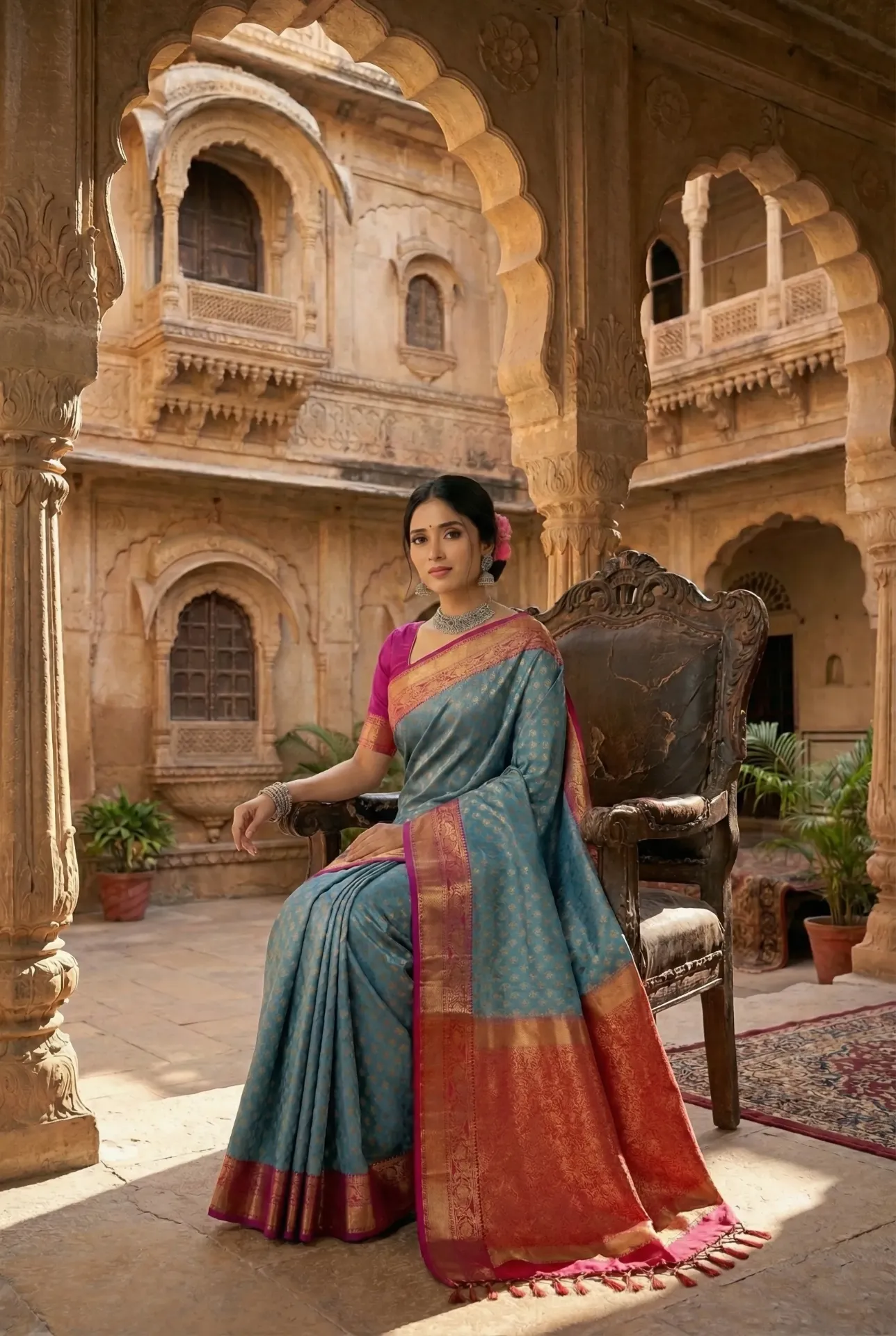 [ZRY-AZR-7040] Zariya Silk – Azure Blue Saree