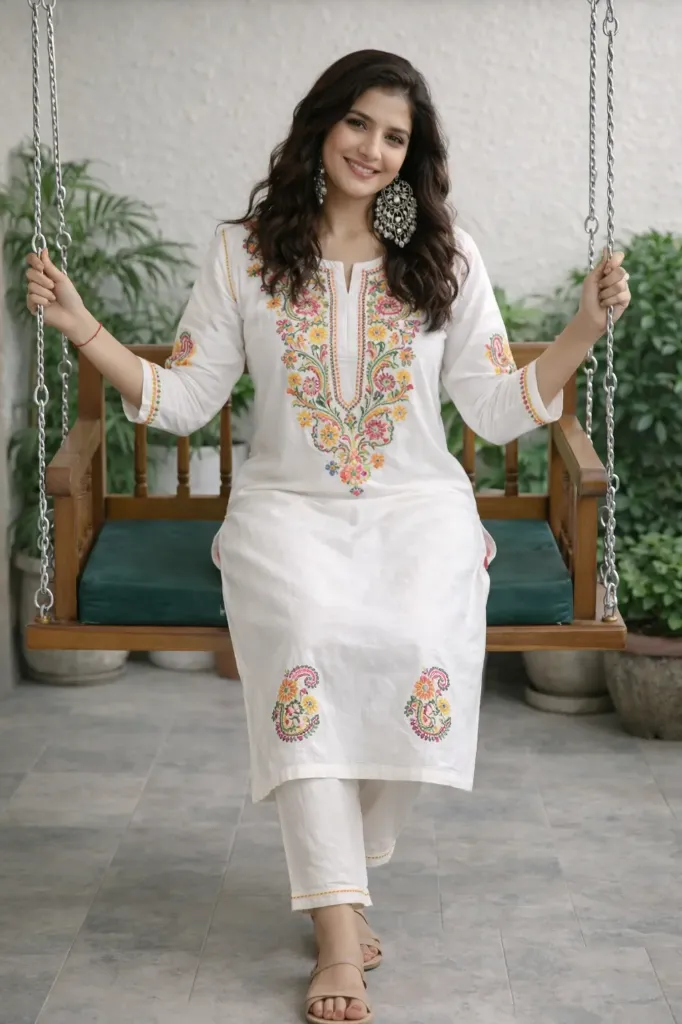 [CK-WHT-088] Ivory Bloom Chikankari kurta