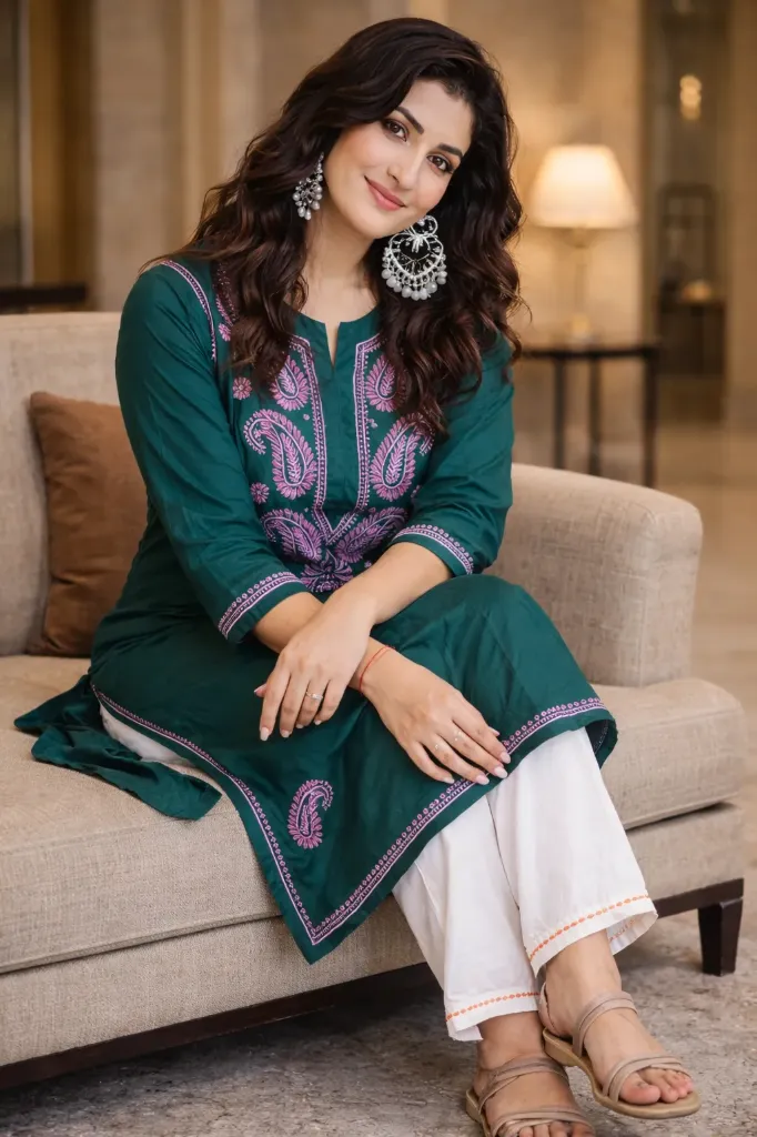 Lucknowi Green Kurti