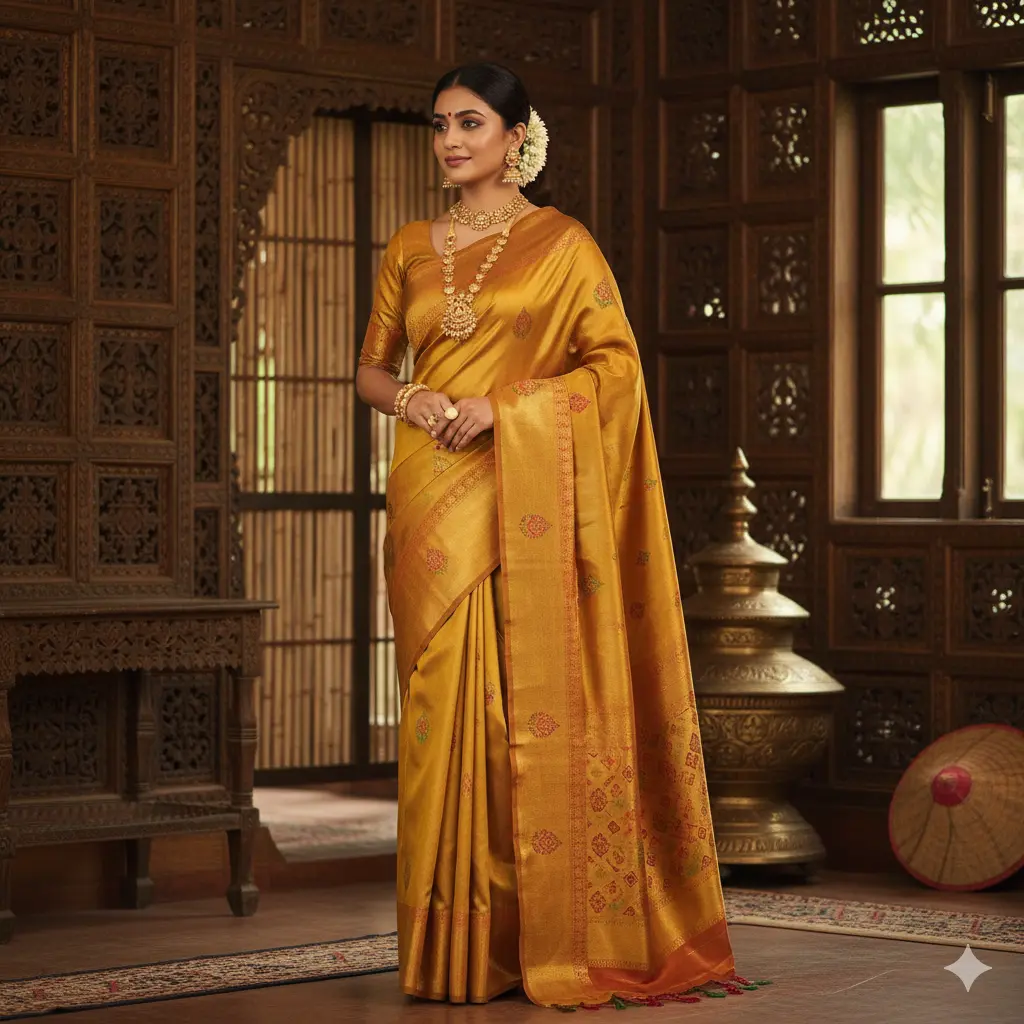 Rani Pink Zariwork (Golden) Soft Raw Silk Saree